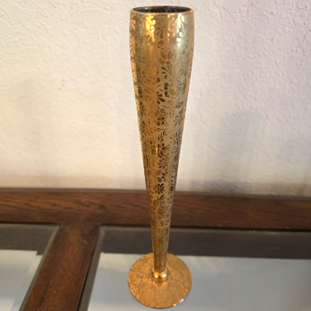 Vintage Ransgil Crystal 22k Gold Dipped Bud Vase